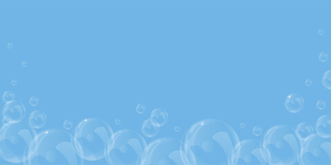 Vector soap bubble. Realistic soap bubble, glare. Foam bubbles. Powder and soap, detergent.