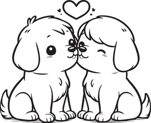 A dog couple line art coloring book illustration for kids
