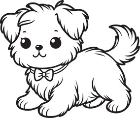 A dog line art coloring book illustration for kids