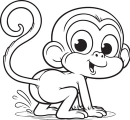 A monkey line art coloring book illustration for kids