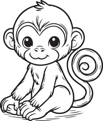 A monkey line art coloring book illustration for kids