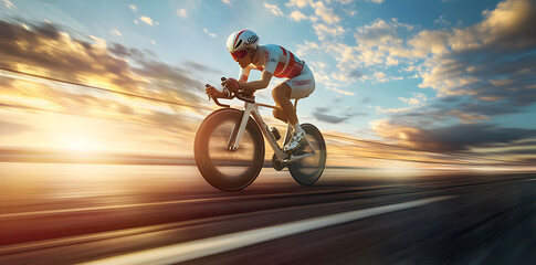 Naklejka premium Cyclist pedaling on a racing bike on competition