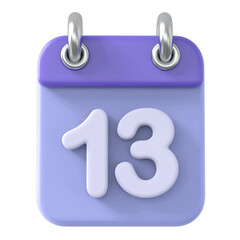 Calendar Day 13 . 3D illustration