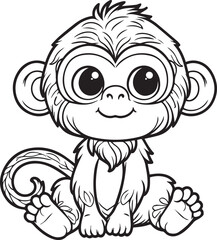 A monkey line art coloring book illustration for kids