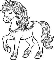 A horse line art coloring book illustration for kids