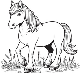 A horse line art coloring book illustration for kids