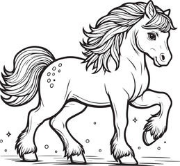 A horse line art coloring book illustration for kids