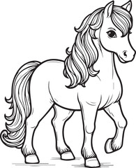 A horse line art coloring book illustration for kids