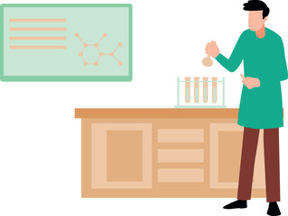 A boy is doing research in a laboratory.