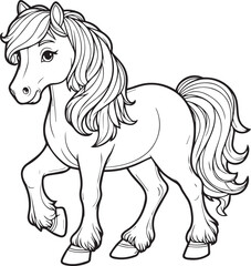 A horse line art coloring book illustration for kids
