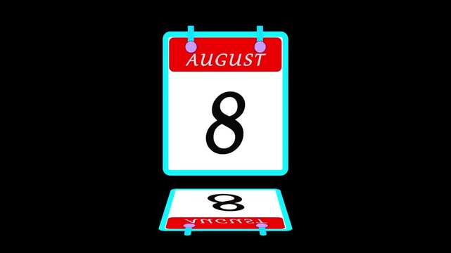 August 8 - Daily Calendar Icon in flat design style
