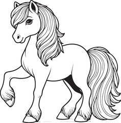 A horse line art coloring book illustration for kids