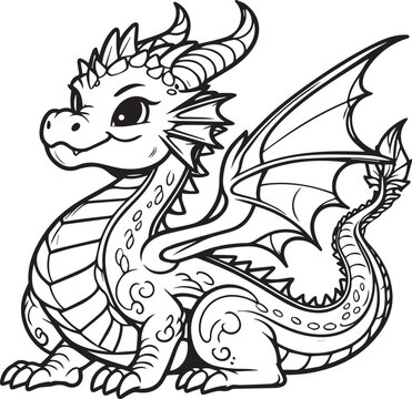 recommend clip art: A dragon line art coloring book illustration for kids