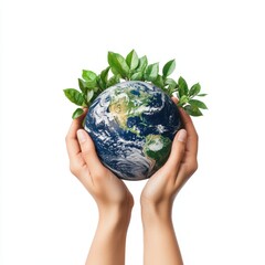 A pair of hands nurturing the Earth, symbolizing care and responsibility for nature and environmental sustainability.