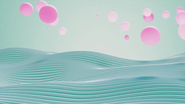Floating Spheres Over Colorful Blue Waves Loop
