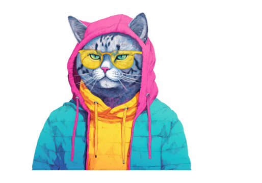 This cat knows how to rock a look! Stylish and ready for anything in its colorful jacket and shades