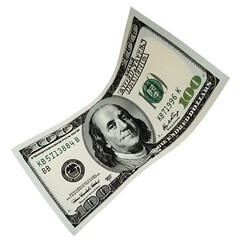 Flying 100 American dollars banknotes. png isolated background. transparent background