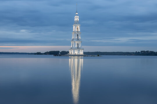 The flooded bell tower of St. Nicholas Cathedral. Kalyazin. Tver region, Russia