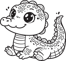 A crocodile line art coloring book illustration for kids