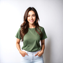 Obraz premium Modern Fashion Portrait of a Smiling Woman in Casual Wear