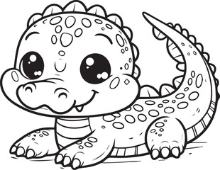 A crocodile line art coloring book illustration for kids