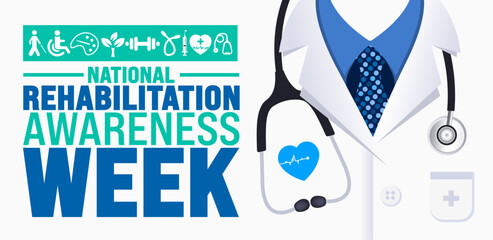 National Rehabilitation Awareness Week is observed every year in September. Holiday concept. Template for background, banner, card, poster, placard, design template with unique shapes.