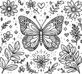 A lineart of a butterfly for coloring book illustration