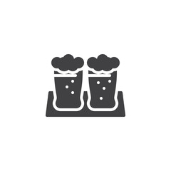 Wooden tray with beer glasses vector icon