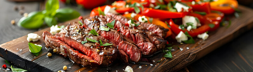 Grilled Steak with Red Peppers and Feta - Food Photography