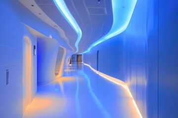Naklejka premium Innovative hallway featuring futuristic lighting and sleek design