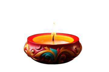 A Single Flame Illuminates a Festive Candle Holder on a White or Clear Surface PNG Transparent Background.
