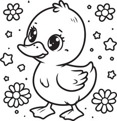 Duck lineart coloring book illustration