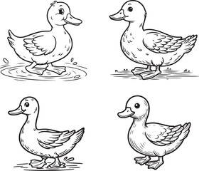 Duck lineart coloring book illustration