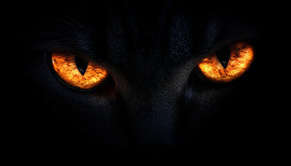Orange cat eyes in the dark, black background
