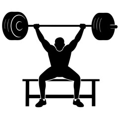 Weightlifter Bench Press Silhouette - Vector Illustration of Strength and Power