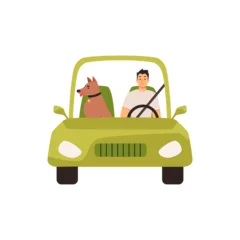 Fotobehang Man driving car with dog vector illustration © sabelskaya