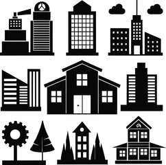 Fototapeta premium City Building Versatile Black Silhouette Vector Series