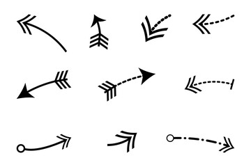 Set of arrows with double lines, black on white, vector