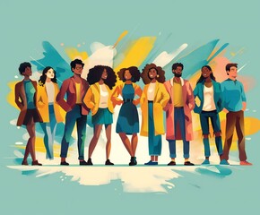 Obraz premium group of teenager in vector radiant. equality, equity and diversity illustration 