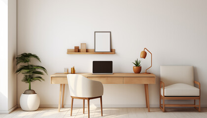 Minimalist Home Office Desk with Laptop Chair and Lamp