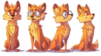Fototapeta premium A cartoon-style illustration of a fox character in various poses and expressions.