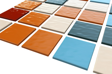 A Colorful Mosaic of Tile Patterns, Arranged in a Geometric Grid on a White or Clear Surface PNG Transparent Background.