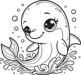 Dolphin lineart coloring book illustration