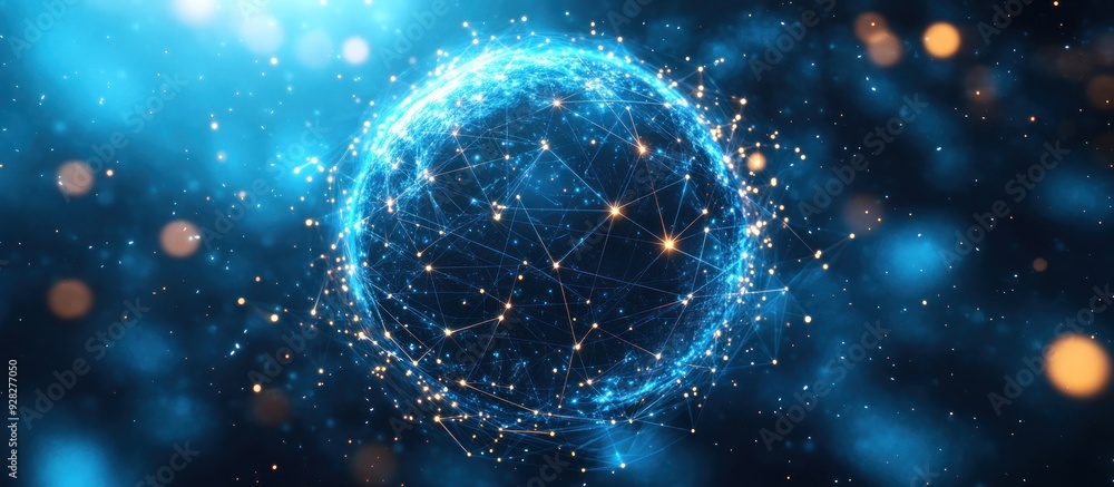 Poster abstract globe with connected lines and lights