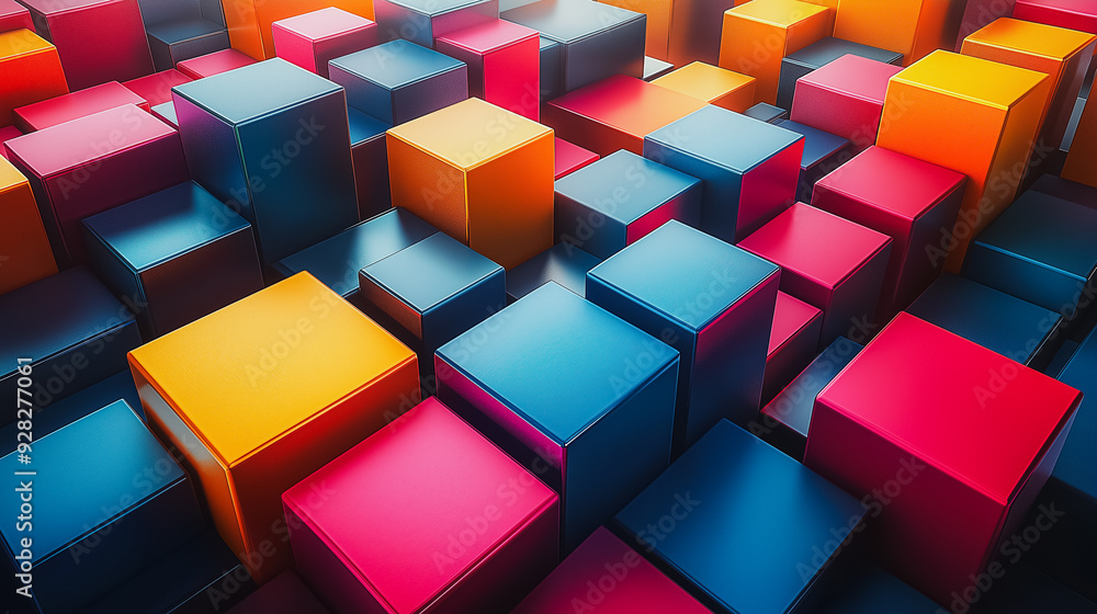 Poster a colorful image of blocks in various colors and sizes. the blocks are arranged in a way that create