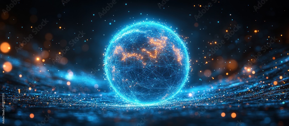 Poster digital globe: a glowing sphere representing connection and communication