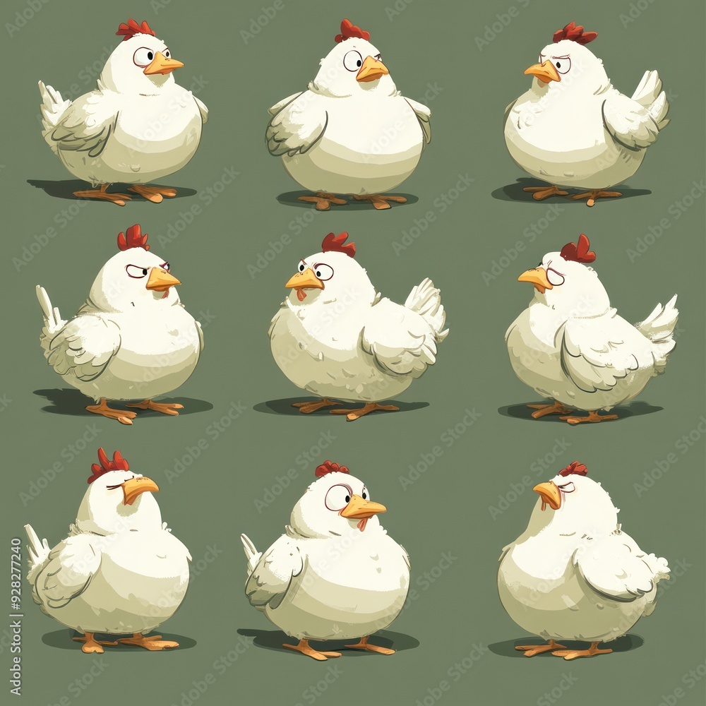 Canvas Prints A collection of cartoon-style chickens in various poses and expressions.