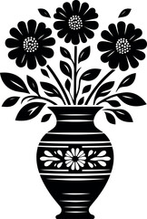 Flower vase silhouette black hand drawn isolated on white background