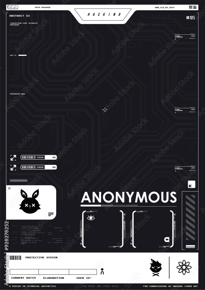 Poster tech abstract poster template with hud elements. cyber culture, modern flyer for web and print. hack