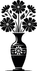 Flower vase silhouette black hand drawn isolated on white background
